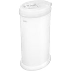 Ubbi steel odor locking nappy disposal bin matte white front view diaper pail