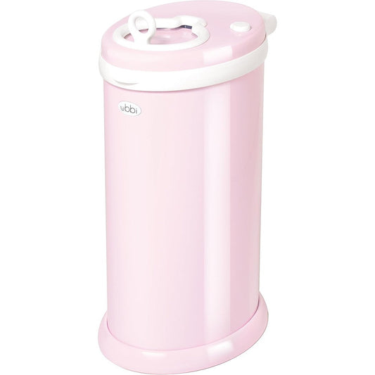 Ubbi steel odor locking diaper pail in pink front view