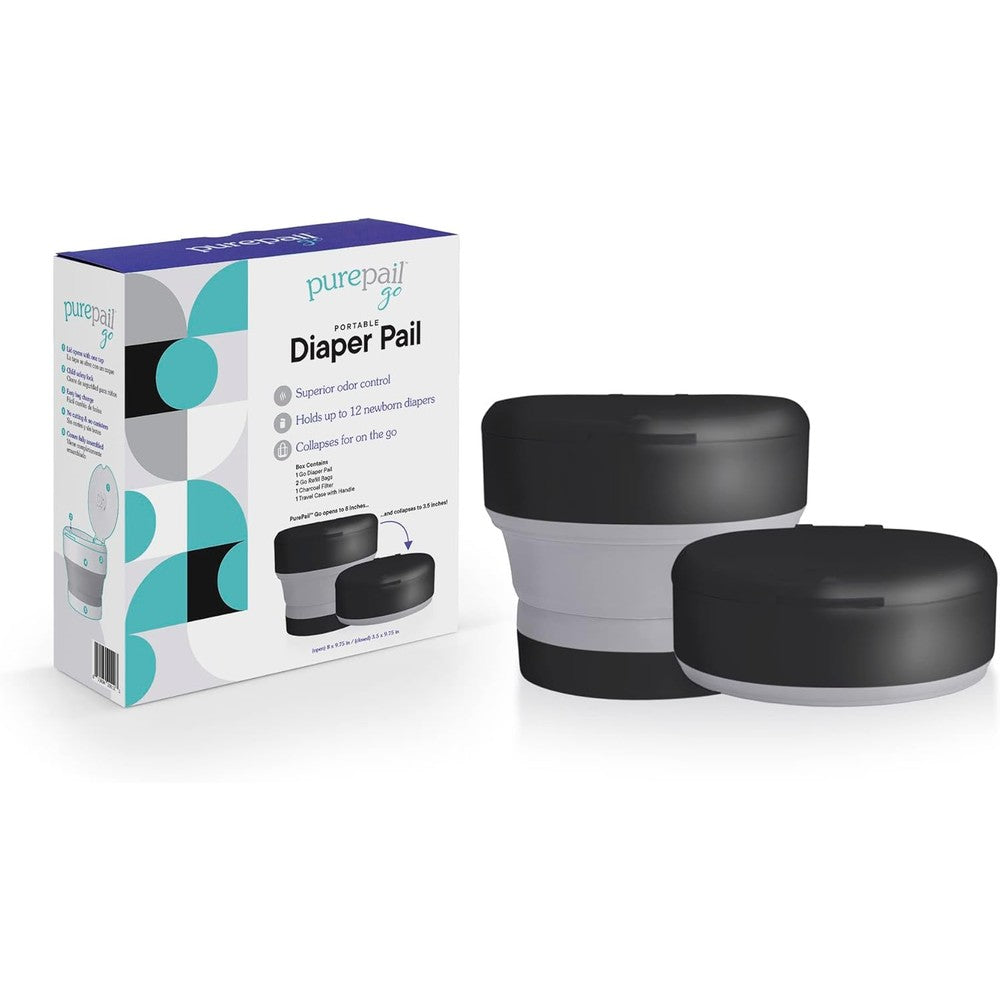 PurePail Go portable diaper pail black front view
