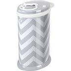 Ubbi steel diaper pail front view with gray chevron pattern