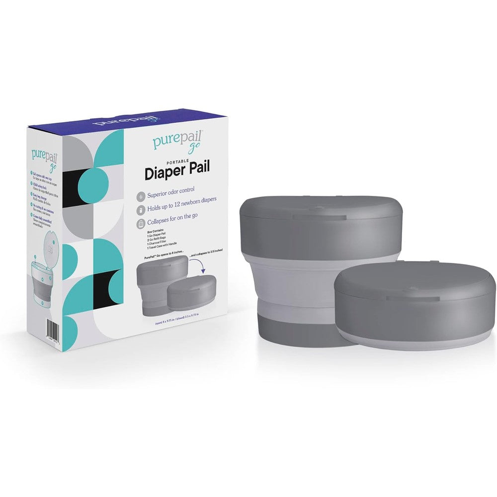 PurePail Go portable diaper pail gray front view