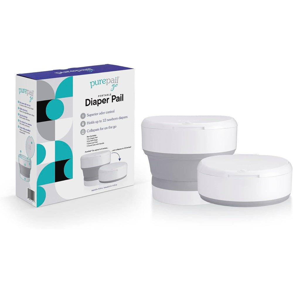 Dooli PurePail Go portable diaper pail in white front view