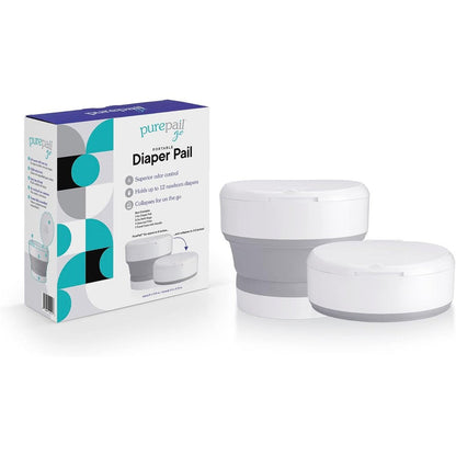 Dooli PurePail Go portable diaper pail in white front view