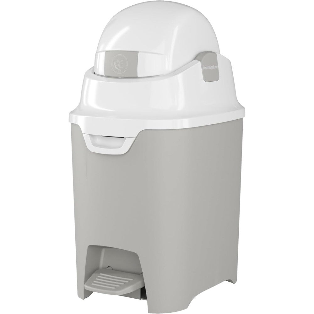 Foundations Mini Hands-Free Diaper Pail front view in gray
