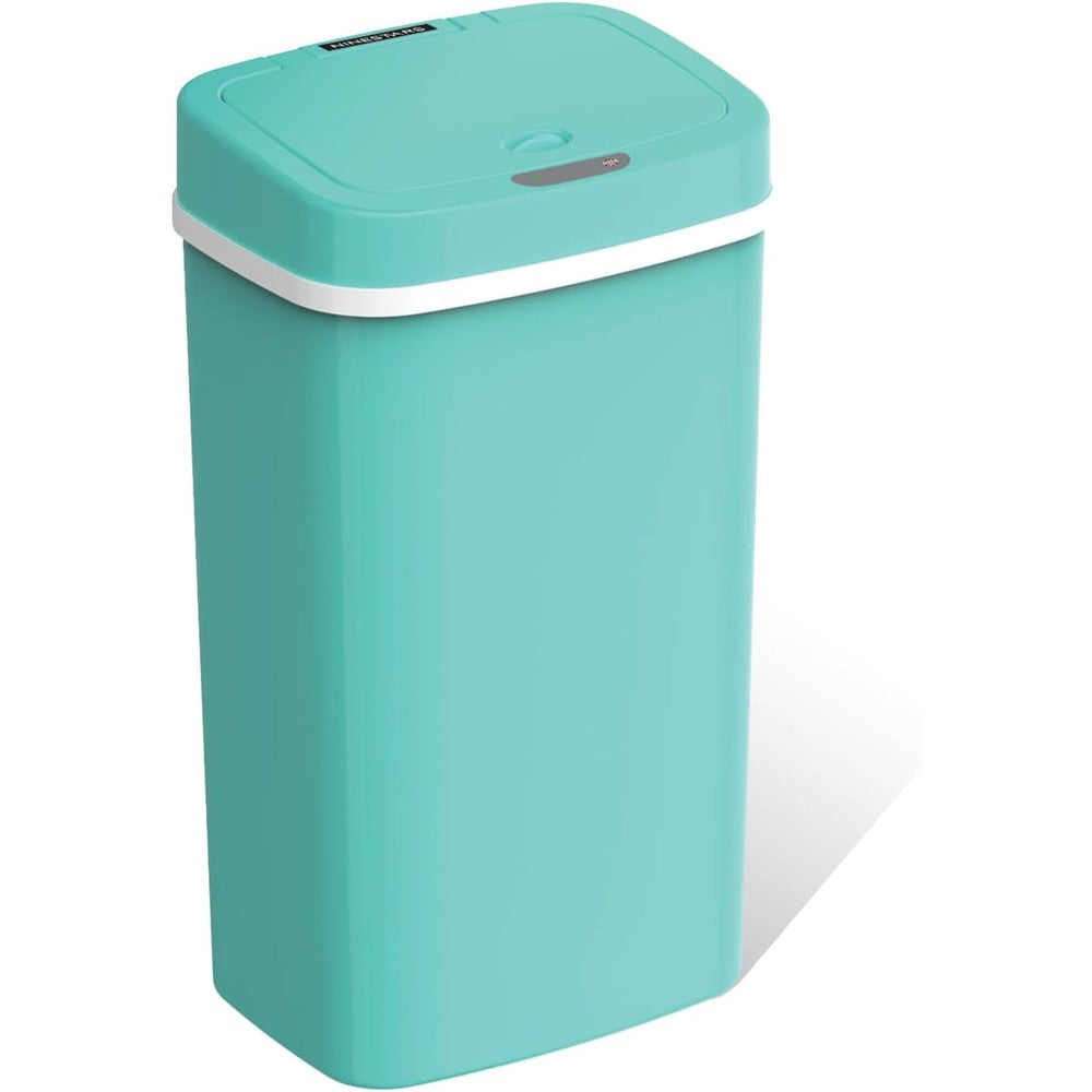 Ninestars automatic motion sensor trash can front view teal blue