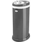 Ubbi steel diaper pail front view in slate gray