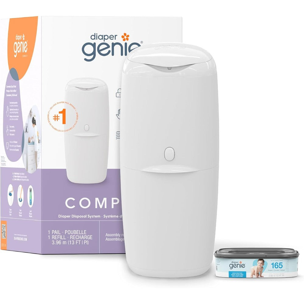 Diaper Genie Compact Diaper Pail front view for nursery