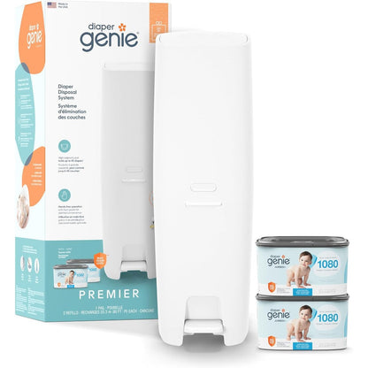 Diaper Genie Premier diaper pail front view in white