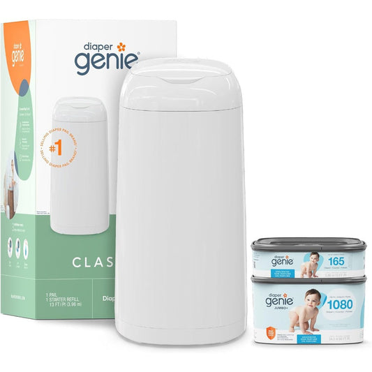 Diaper Genie Classic Diaper Pail front view with odor control clamp