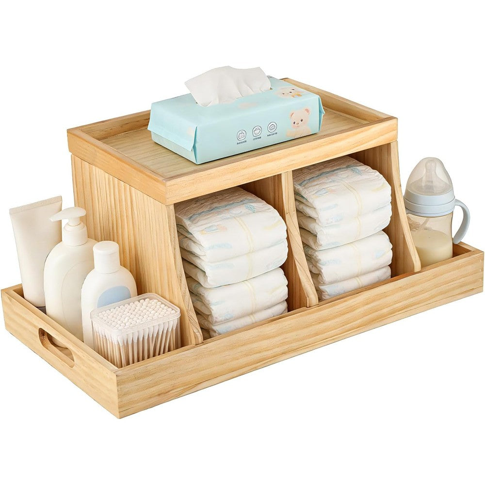 Three Colors wooden diaper caddy organizer brown front view