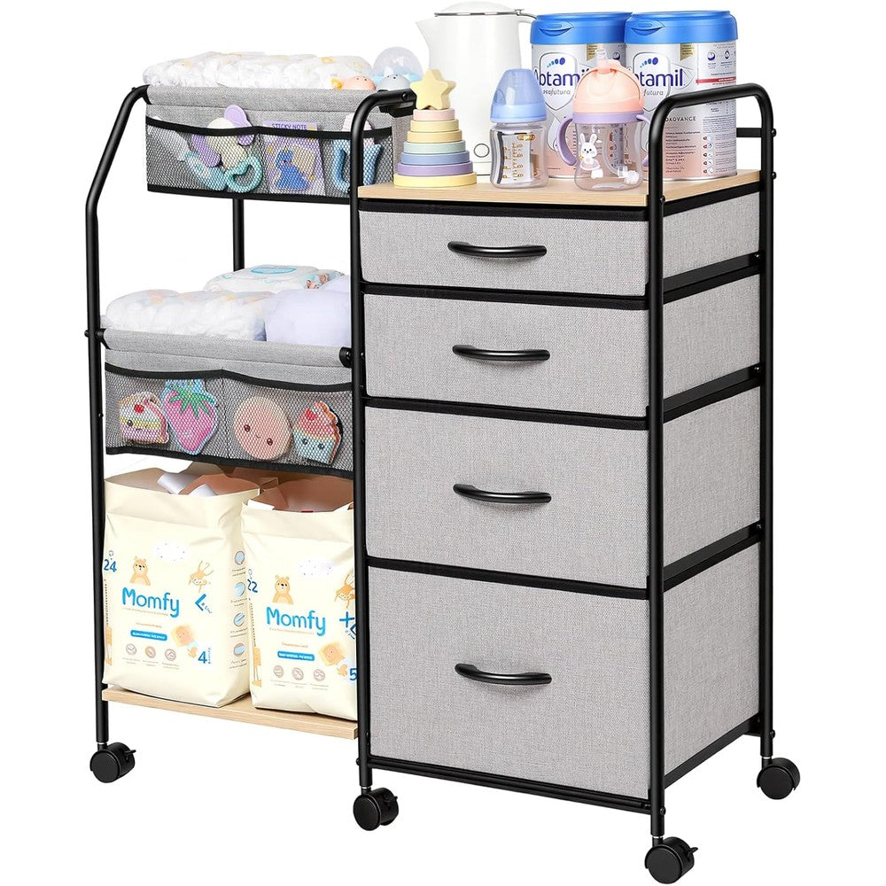 Fabuday baby diaper caddy organizer cart front view with four tiers