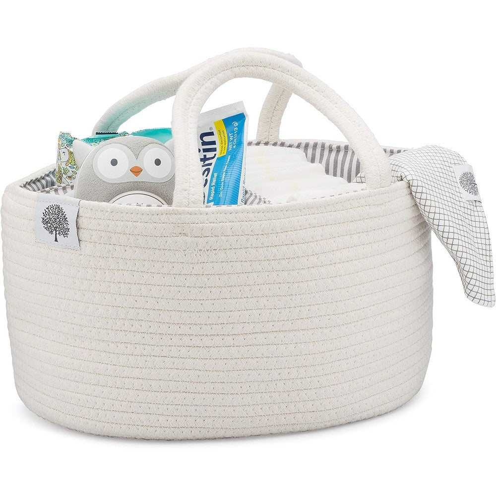 Parker Baby Co. rope diaper caddy front view nursery storage