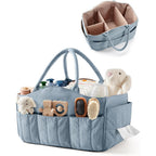 Marscamd baby diaper caddy front view in dusty blue