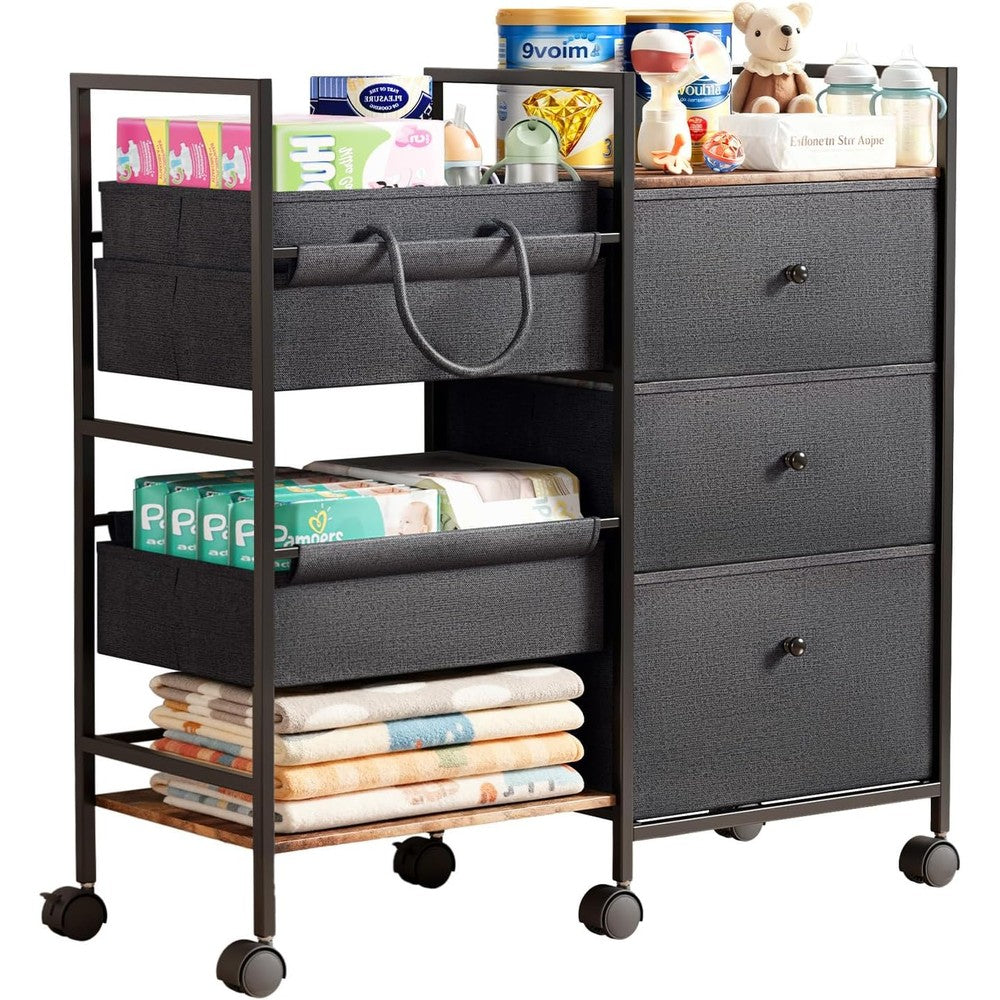 BG-BABYGO 2-in-1 baby diaper caddy and rolling storage cart front view