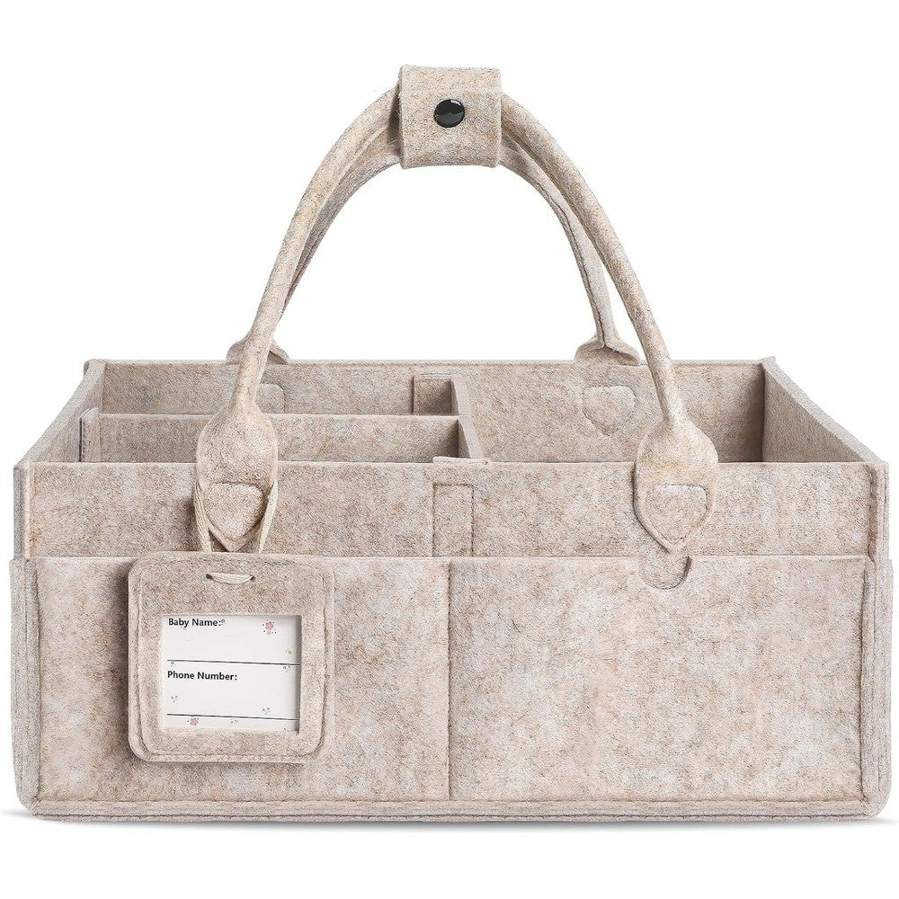 GEMII diaper caddy organizer front view in oatmeal color