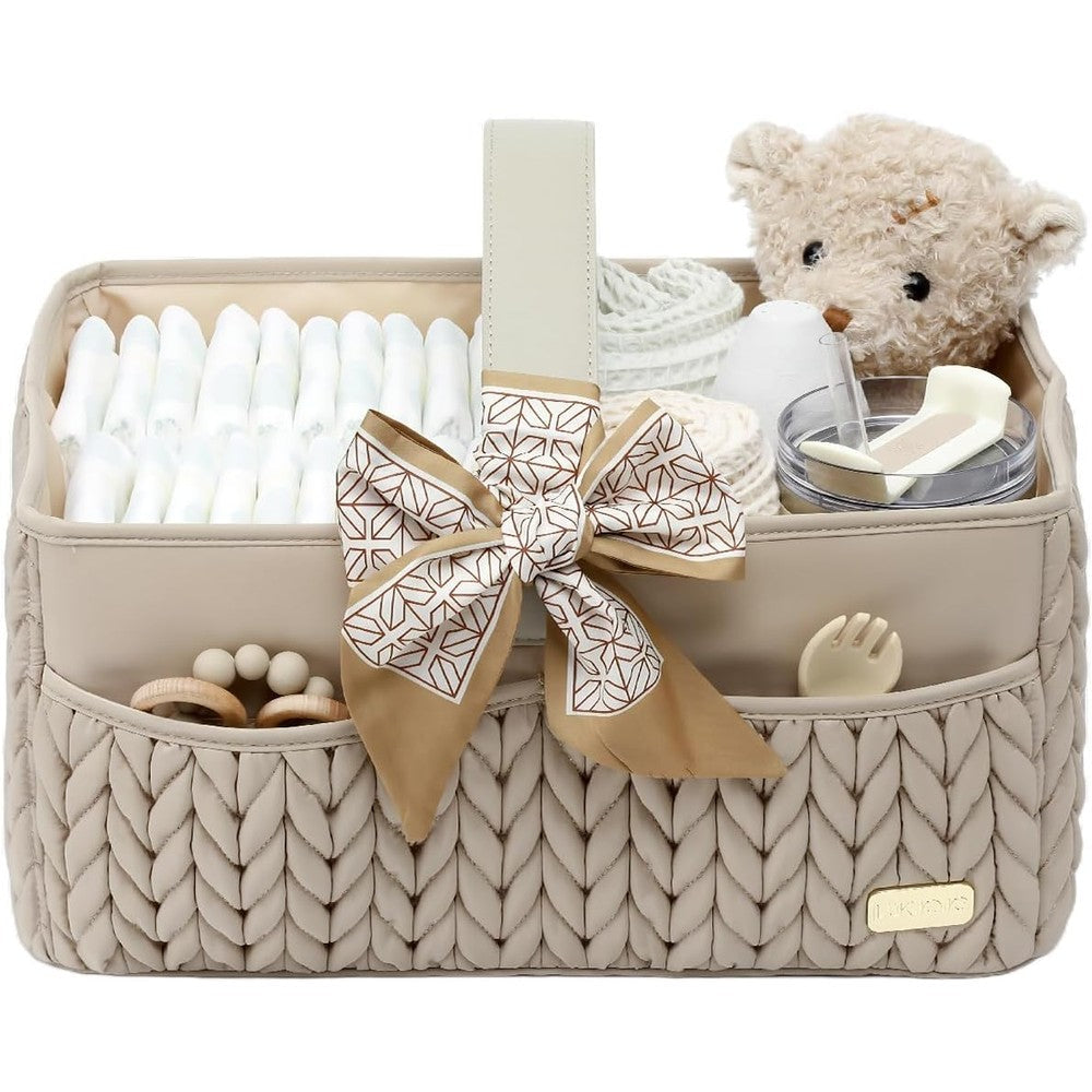 Lukjojo Luxurious Baby Diaper Caddy beige front view