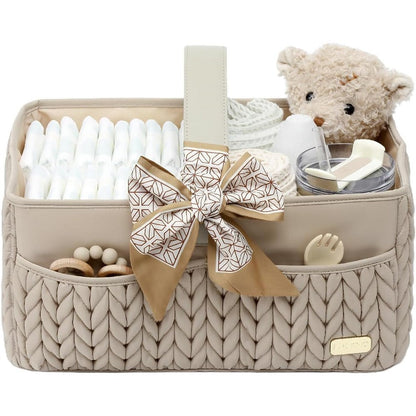 Lukjojo Luxurious Baby Diaper Caddy beige front view