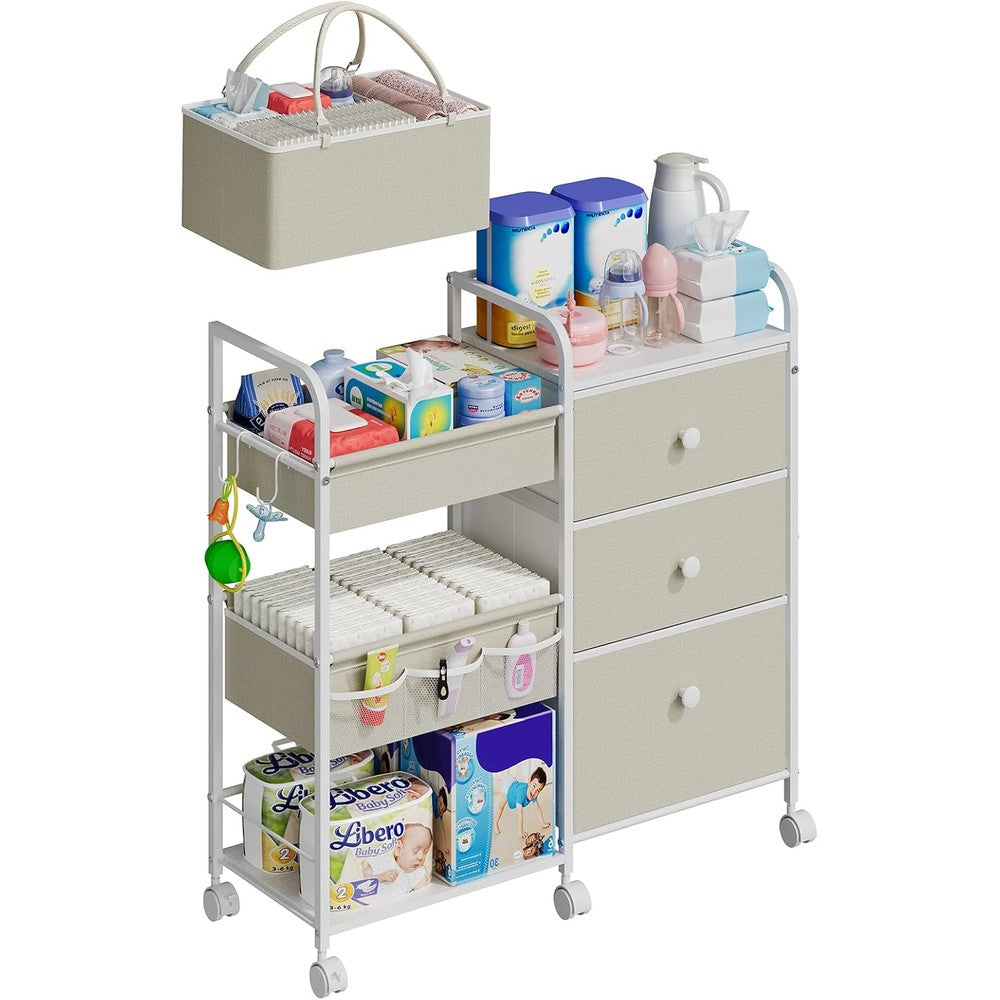 Cidaziya baby diaper caddy rolling cart front view showing 3 tiers