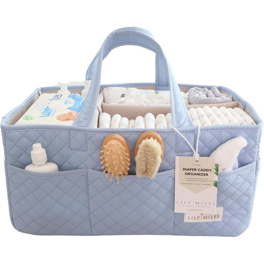 Lily Miles quilted baby diaper caddy organizer front view