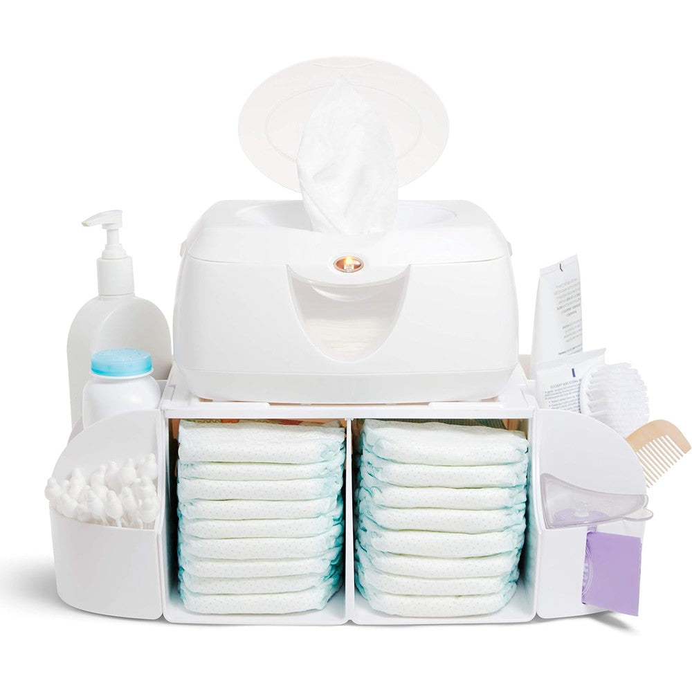 Munchkin Diaper Duty Organizer in green and white front view