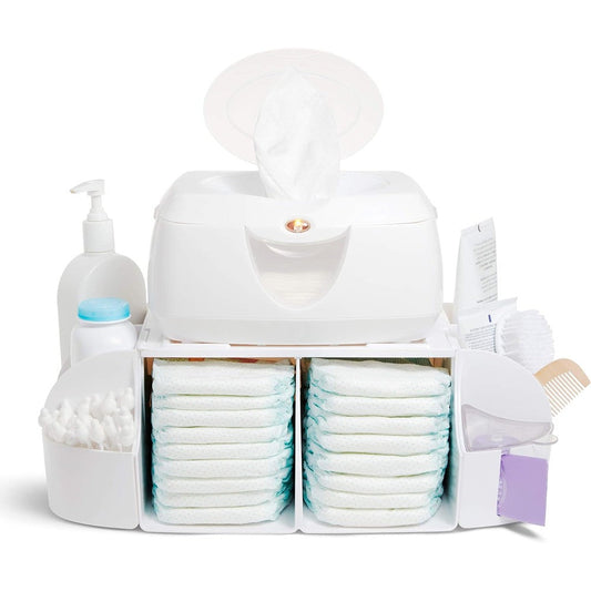 Munchkin Diaper Duty Organizer in green and white front view