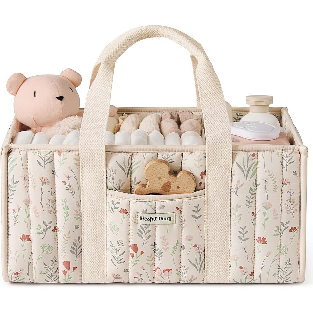 Blissful Diary floral diaper caddy organizer front view