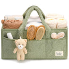 PeraBella Sherpa Baby Diaper Caddy Organizer front view with teddy bear charm