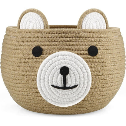 PandaEar Cotton Rope Baby Basket front view with bear design