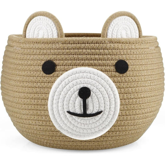 PandaEar Cotton Rope Baby Basket front view with bear design