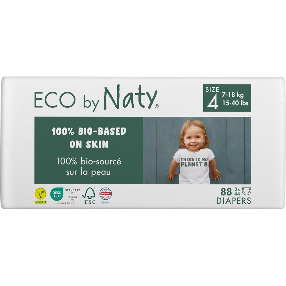 Eco by Naty plant-based baby diapers front view of size four pack