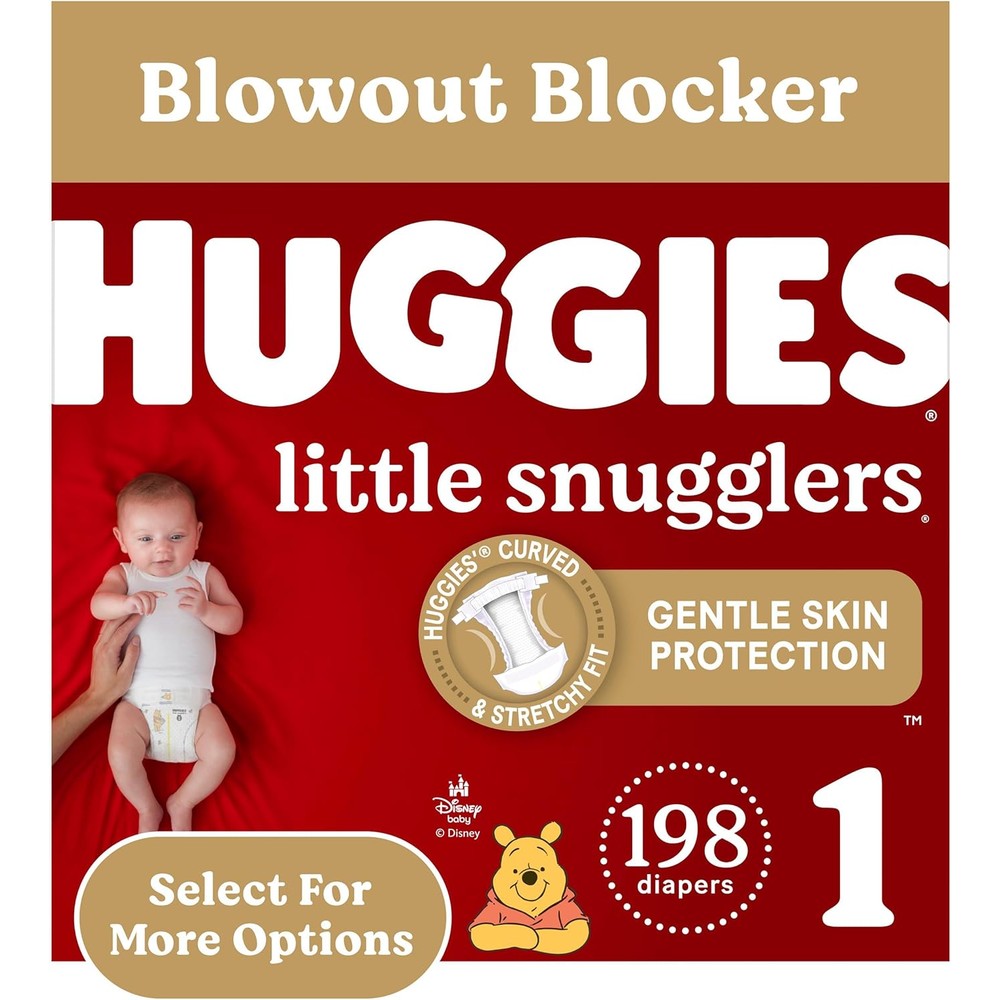 Huggies Little Snugglers baby diapers size 1 front view retail packaging