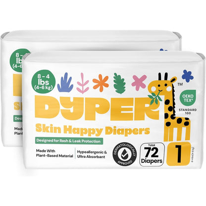 Dyper Pack of 2 Size 1 baby diapers front view