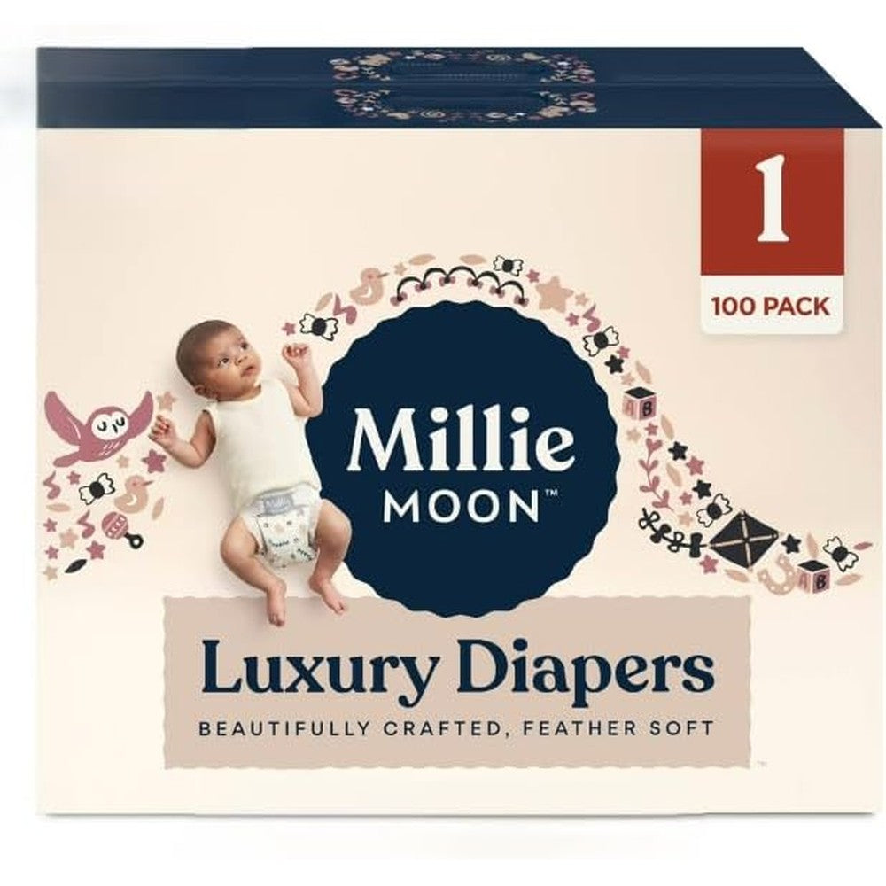 Millie Moon Luxury Diapers Size 1 pack front view for sensitive skin