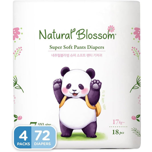 Natural Blossom Pull On Baby Diapers Size 7 front packaging view showing authentic USA imported packaging design.