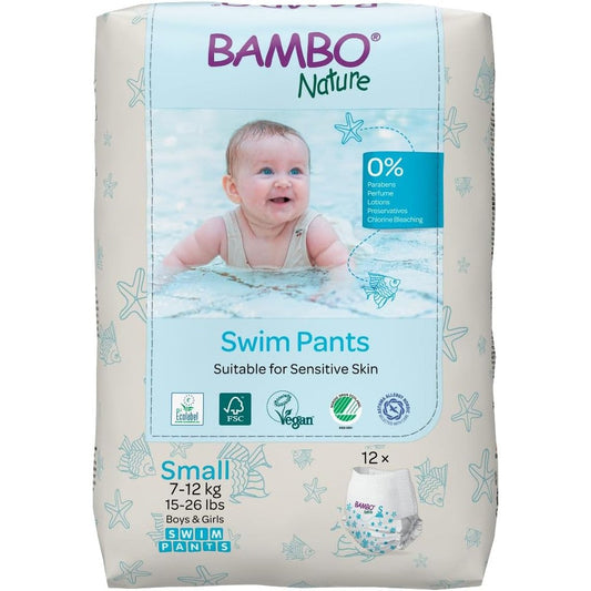 Bambo Nature Disposable Swim Diaper Pants Small front view pack of twelve eco friendly swim nappies