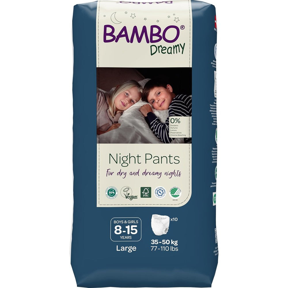 Bambo Nature Premium Dreamy Night Pants packaging front view showcasing eco-friendly overnight pull-ups.