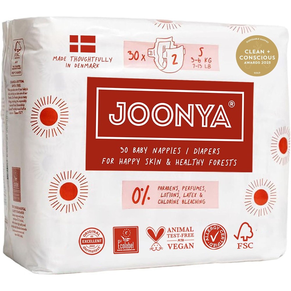Joonya Non Toxic Eco Friendly Baby Diapers size 2 small pack front view