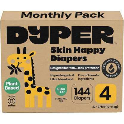 DYPER Monthly Pack Baby Diapers Size 4 front view of packaging box showing plant based bamboo design.