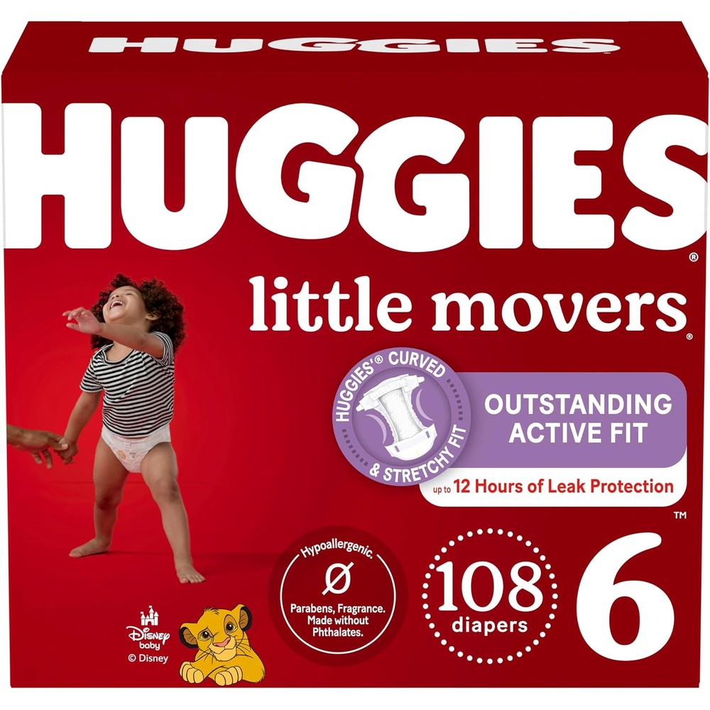 Huggies Little Movers Size 6 diapers front packaging view