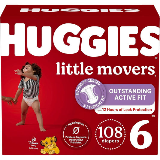 Huggies Little Movers Size 6 diapers front packaging view
