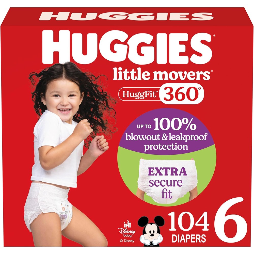 Huggies Little Movers Size 6 diapers front view packaging.