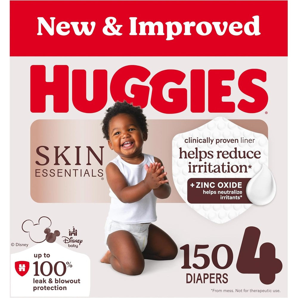 Huggies Skin Essentials Size 4 Baby Diapers 150 Count Bulk Pack Front View