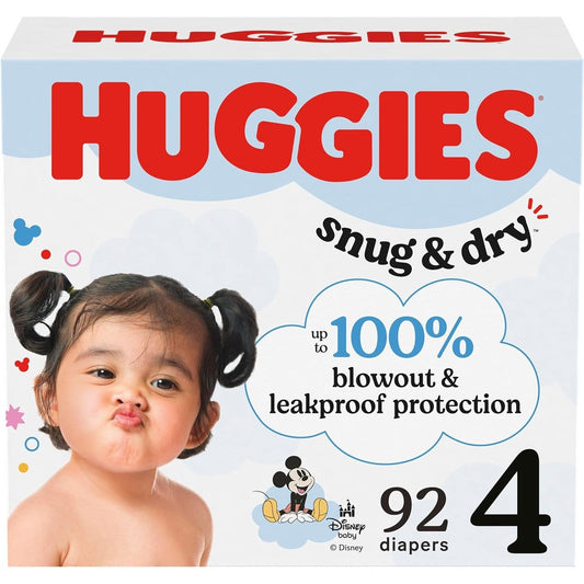 Huggies Snug and Dry Size 4 diapers front view box