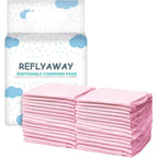 Reflyaway baby disposable changing pads front view in pink packaging