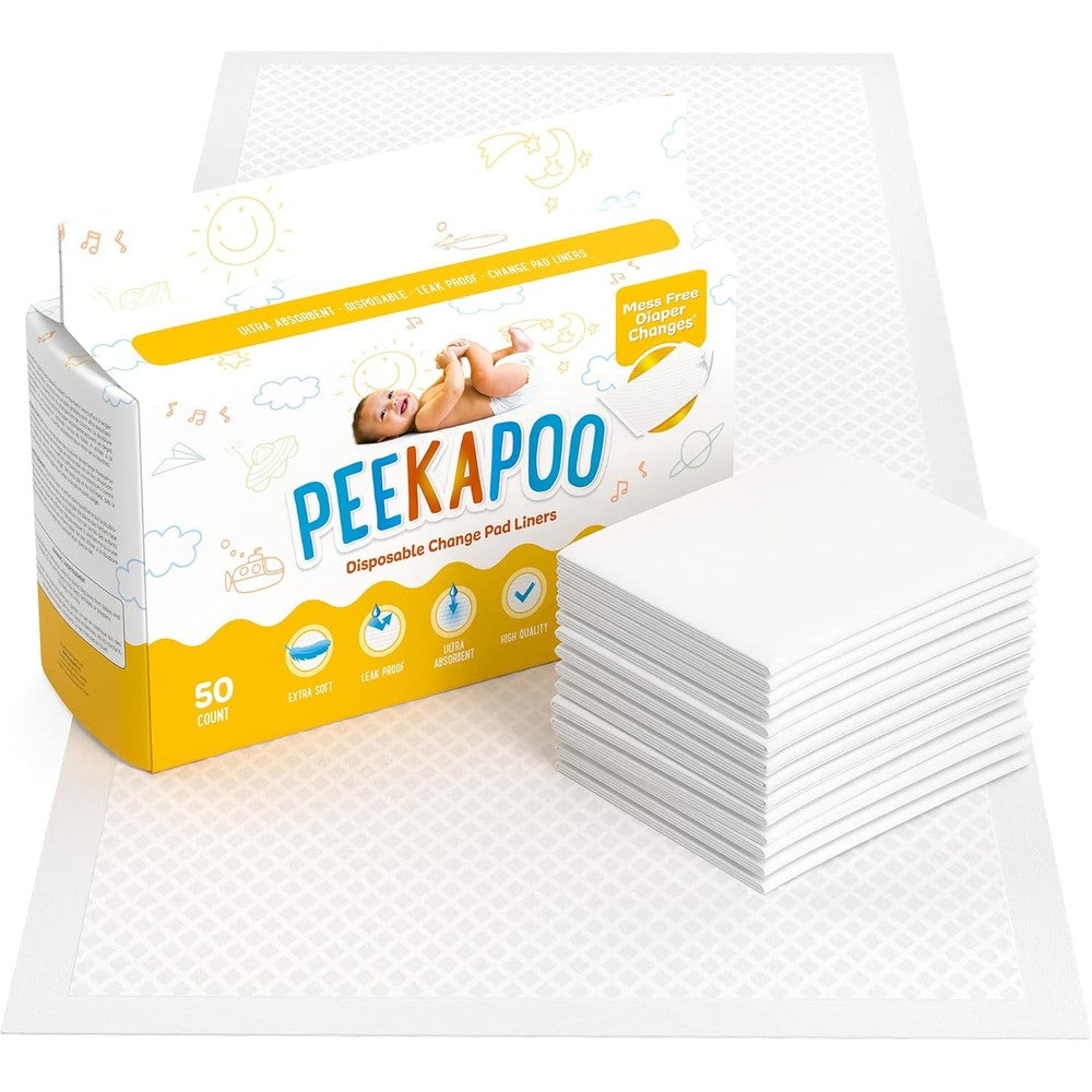 Peekapoo disposable baby changing pad liners front view packaging