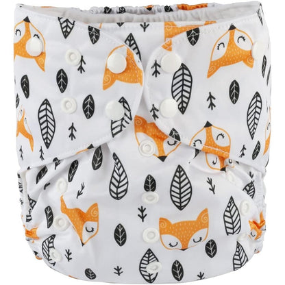 Sigzagor reusable pocket cloth diaper in foxes and trees print front view
