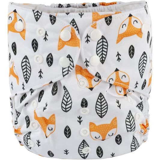 Sigzagor reusable pocket cloth diaper in foxes and trees print front view