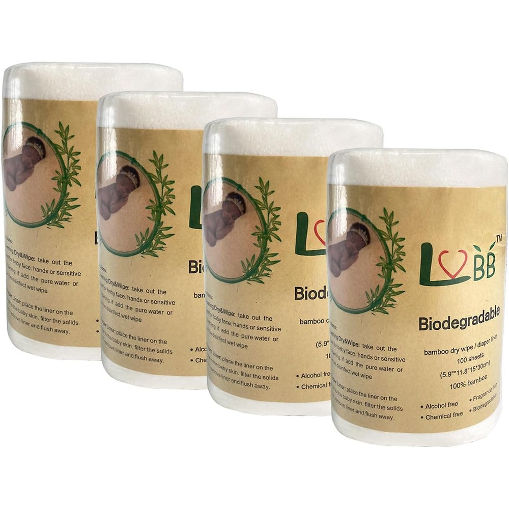LVBB 100% Bamboo Biodegradable Cloth Diaper Liners front packaging view