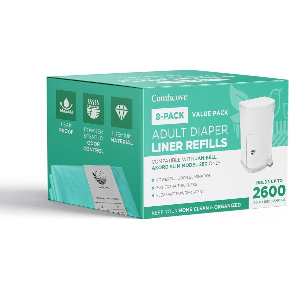 Comficove adult diaper liner refills 8 pack front view