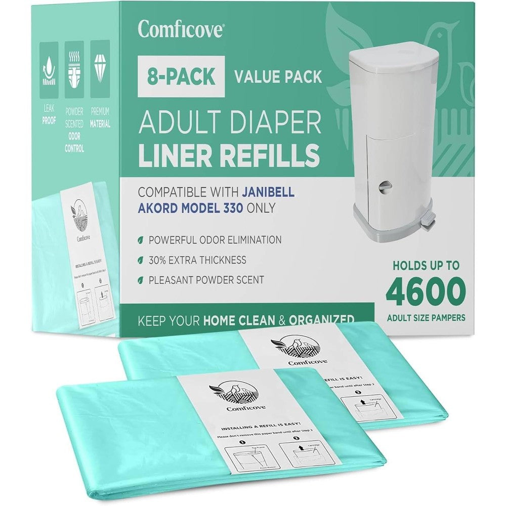 Comficove 8 Pack Adult Diaper Liner Refills front packaging view